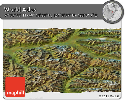 Satellite 3D Map of the Area around 68° 8' 7" N, 127° 34' 30" E