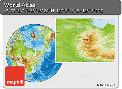 Physical Location Map of the Area around 68° 8' 7" N, 127° 34' 30" E