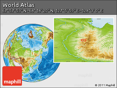 Physical Location Map of the Area around 68° 8' 7" N, 127° 34' 30" E