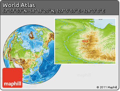 Physical Location Map of the Area around 68° 8' 7" N, 127° 34' 30" E