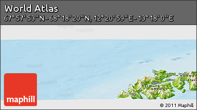 Physical Panoramic Map of the Area around 68° 8' 7" N, 12° 49' 29" E