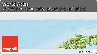 Physical Panoramic Map of the Area around 68° 8' 7" N, 12° 49' 29" E