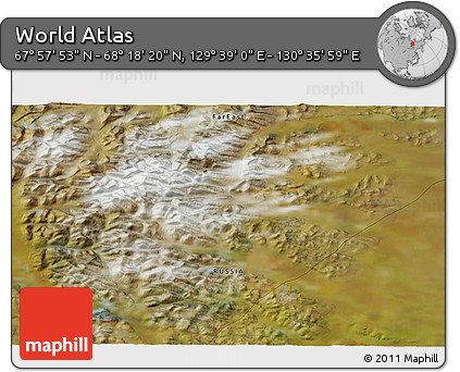Satellite 3D Map of the Area around 68° 8' 7" N, 130° 7' 30" E
