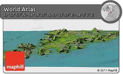 Satellite Panoramic Map of the Area around 68° 8' 7" N, 13° 40' 30" E