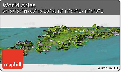 Satellite Panoramic Map of the Area around 68° 8' 7" N, 13° 40' 30" E
