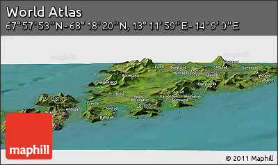 Satellite Panoramic Map of the Area around 68° 8' 7" N, 13° 40' 30" E