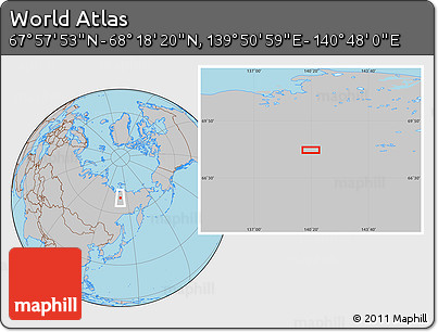 Gray Location Map of the Area around 68° 8' 7" N, 140° 19' 29" E