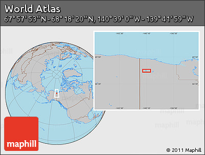 Gray Location Map of the Area around 68° 8' 7" N, 140° 10' 30" W