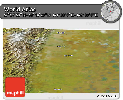 Satellite 3D Map of the Area around 68° 8' 7" N, 142° 1' 30" E