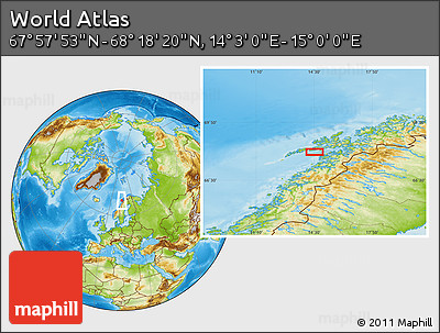 Physical Location Map of the Area around 68° 8' 7" N, 14° 31' 30" E