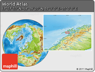 Physical Location Map of the Area around 68° 8' 7" N, 14° 31' 30" E
