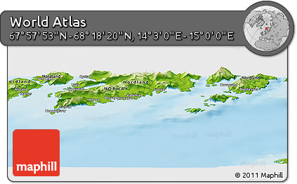 Physical Panoramic Map of the Area around 68° 8' 7" N, 14° 31' 30" E