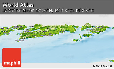 Physical Panoramic Map of the Area around 68° 8' 7" N, 14° 31' 30" E