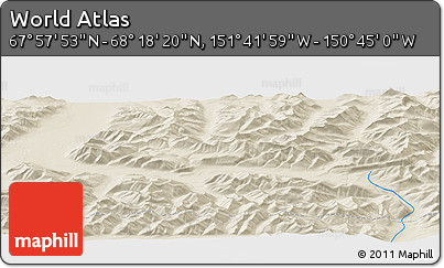 Shaded Relief Panoramic Map of the Area around 68° 8' 7" N, 151° 13' 29" W
