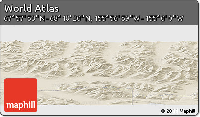 Shaded Relief Panoramic Map of the Area around 68° 8' 7" N, 155° 28' 29" W