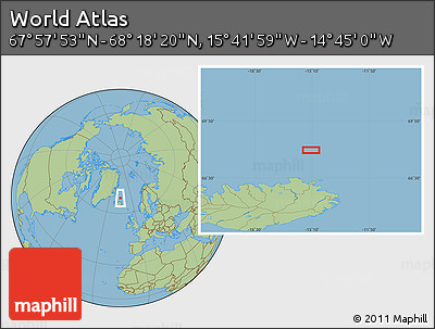 Savanna Style Location Map of the Area around 68° 8' 7" N, 15° 13' 29" W