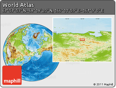 Physical Location Map of the Area around 68° 8' 7" N, 166° 40' 30" E