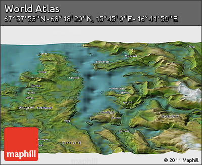 Satellite 3D Map of the Area around 68° 8' 7" N, 16° 13' 30" E