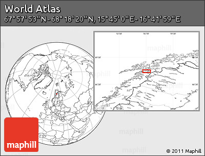 Blank Location Map of the Area around 68° 8' 7" N, 16° 13' 30" E