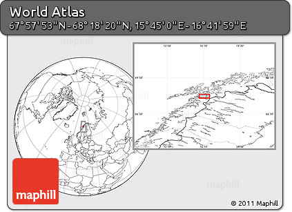 Blank Location Map of the Area around 68° 8' 7" N, 16° 13' 30" E