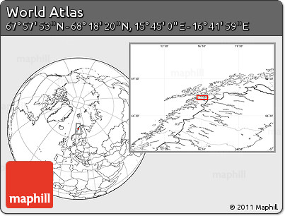Blank Location Map of the Area around 68° 8' 7" N, 16° 13' 30" E