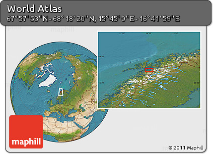 Satellite Location Map of the Area around 68° 8' 7" N, 16° 13' 30" E