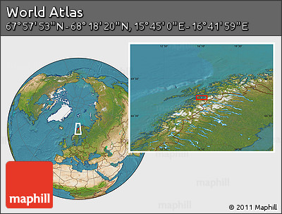 Satellite Location Map of the Area around 68° 8' 7" N, 16° 13' 30" E