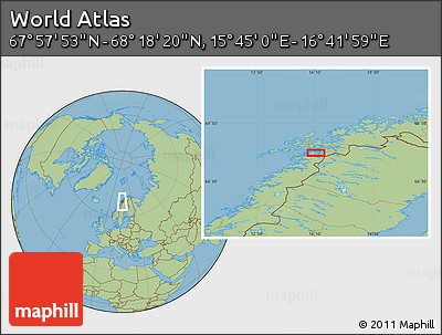 Savanna Style Location Map of the Area around 68° 8' 7" N, 16° 13' 30" E