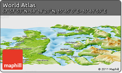 Physical Panoramic Map of the Area around 68° 8' 7" N, 16° 13' 30" E