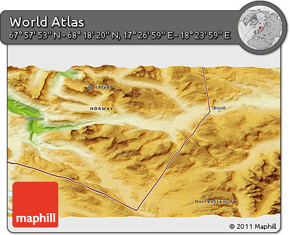 Physical 3D Map of the Area around 68° 8' 7" N, 17° 55' 29" E