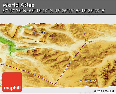 Physical 3D Map of the Area around 68° 8' 7" N, 17° 55' 29" E