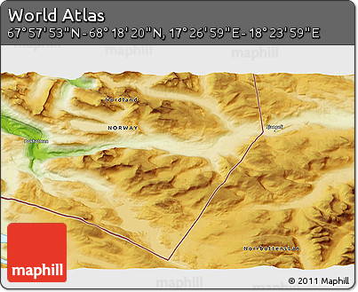 Physical 3D Map of the Area around 68° 8' 7" N, 17° 55' 29" E