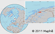Gray Location Map of the area around 68° 8' 7" N, 17° 55' 29" E