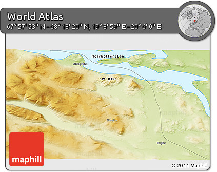 Physical 3D Map of the Area around 68° 8' 7" N, 19° 37' 30" E
