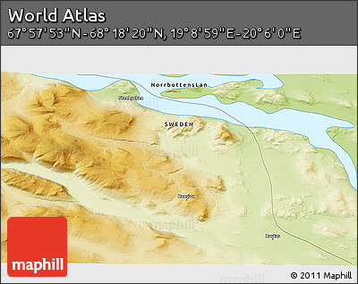 Physical 3D Map of the Area around 68° 8' 7" N, 19° 37' 30" E