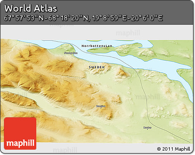 Physical 3D Map of the Area around 68° 8' 7" N, 19° 37' 30" E