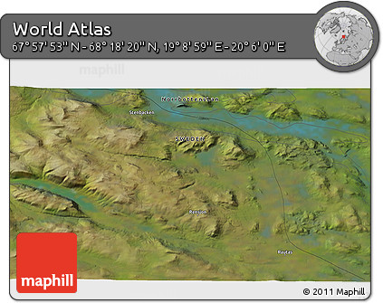 Satellite 3D Map of the Area around 68° 8' 7" N, 19° 37' 30" E