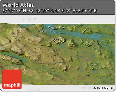 Satellite 3D Map of the Area around 68° 8' 7" N, 19° 37' 30" E
