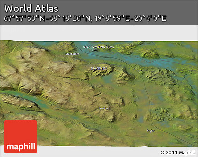 Satellite 3D Map of the Area around 68° 8' 7" N, 19° 37' 30" E