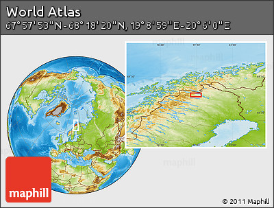 Physical Location Map of the Area around 68° 8' 7" N, 19° 37' 30" E