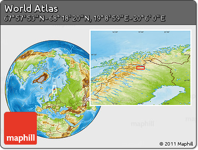 Physical Location Map of the Area around 68° 8' 7" N, 19° 37' 30" E