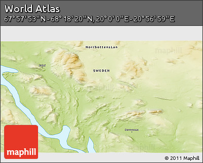 Physical 3D Map of the Area around 68° 8' 7" N, 20° 28' 30" E