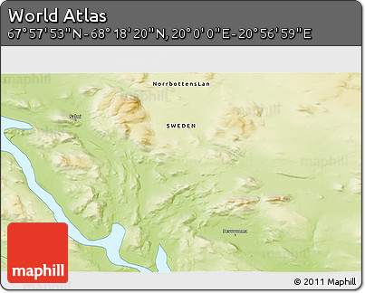 Physical 3D Map of the Area around 68° 8' 7" N, 20° 28' 30" E