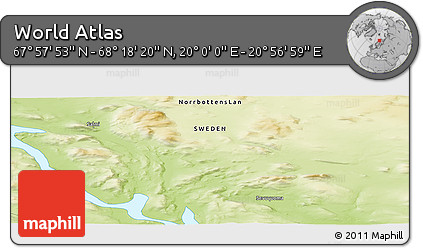Physical Panoramic Map of the Area around 68° 8' 7" N, 20° 28' 30" E