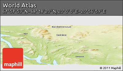 Physical Panoramic Map of the Area around 68° 8' 7" N, 20° 28' 30" E