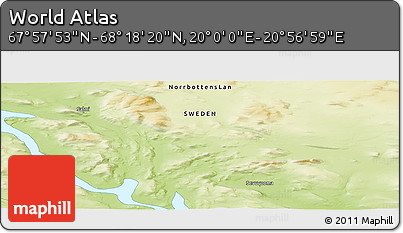 Physical Panoramic Map of the Area around 68° 8' 7" N, 20° 28' 30" E