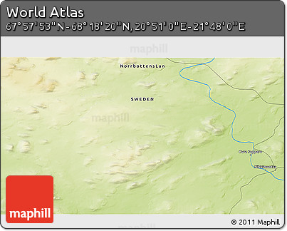 Physical 3D Map of the Area around 68° 8' 7" N, 21° 19' 30" E