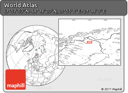 Blank Location Map of the Area around 68° 8' 7" N, 21° 19' 30" E