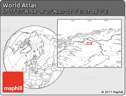 Blank Location Map of the Area around 68° 8' 7" N, 21° 19' 30" E