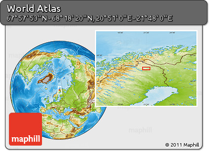 Physical Location Map of the Area around 68° 8' 7" N, 21° 19' 30" E